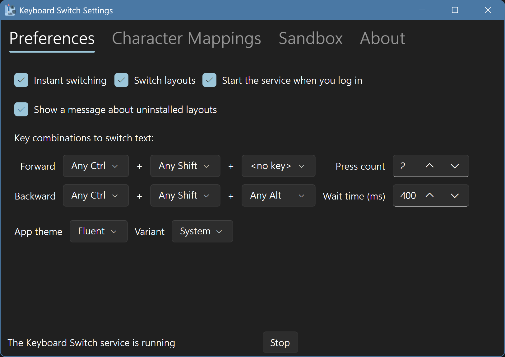 The Keyboard Switch Settings app