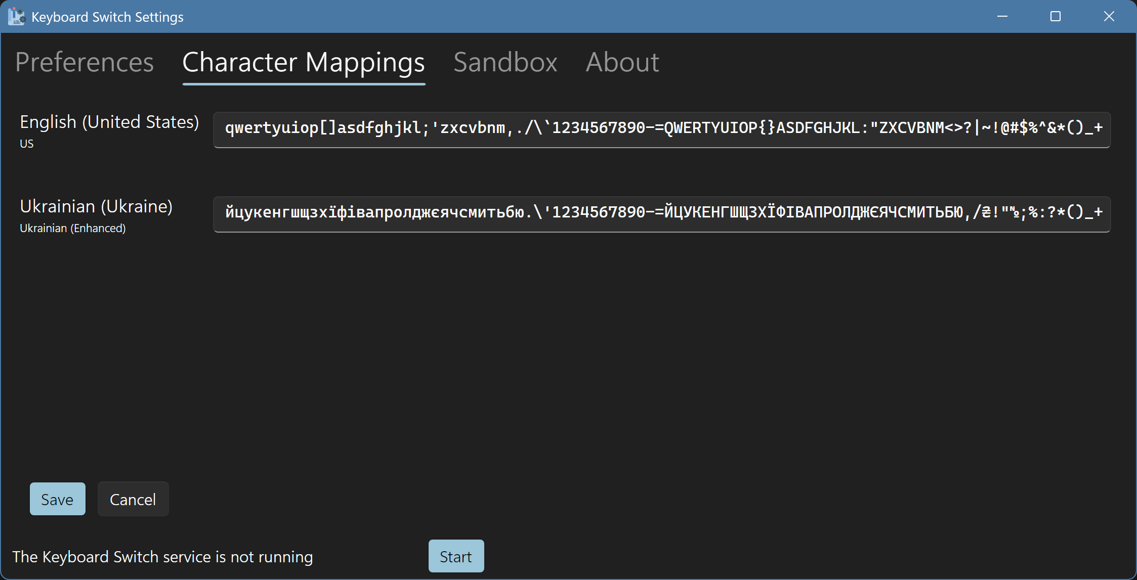The character mapping tab after auto-configuration